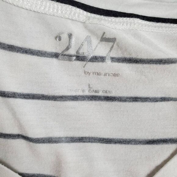 Maurices 24/7 Black White Stripe Sleeveless Tank Top Stretchy V-Neck Size Large - Picture 6 of 8